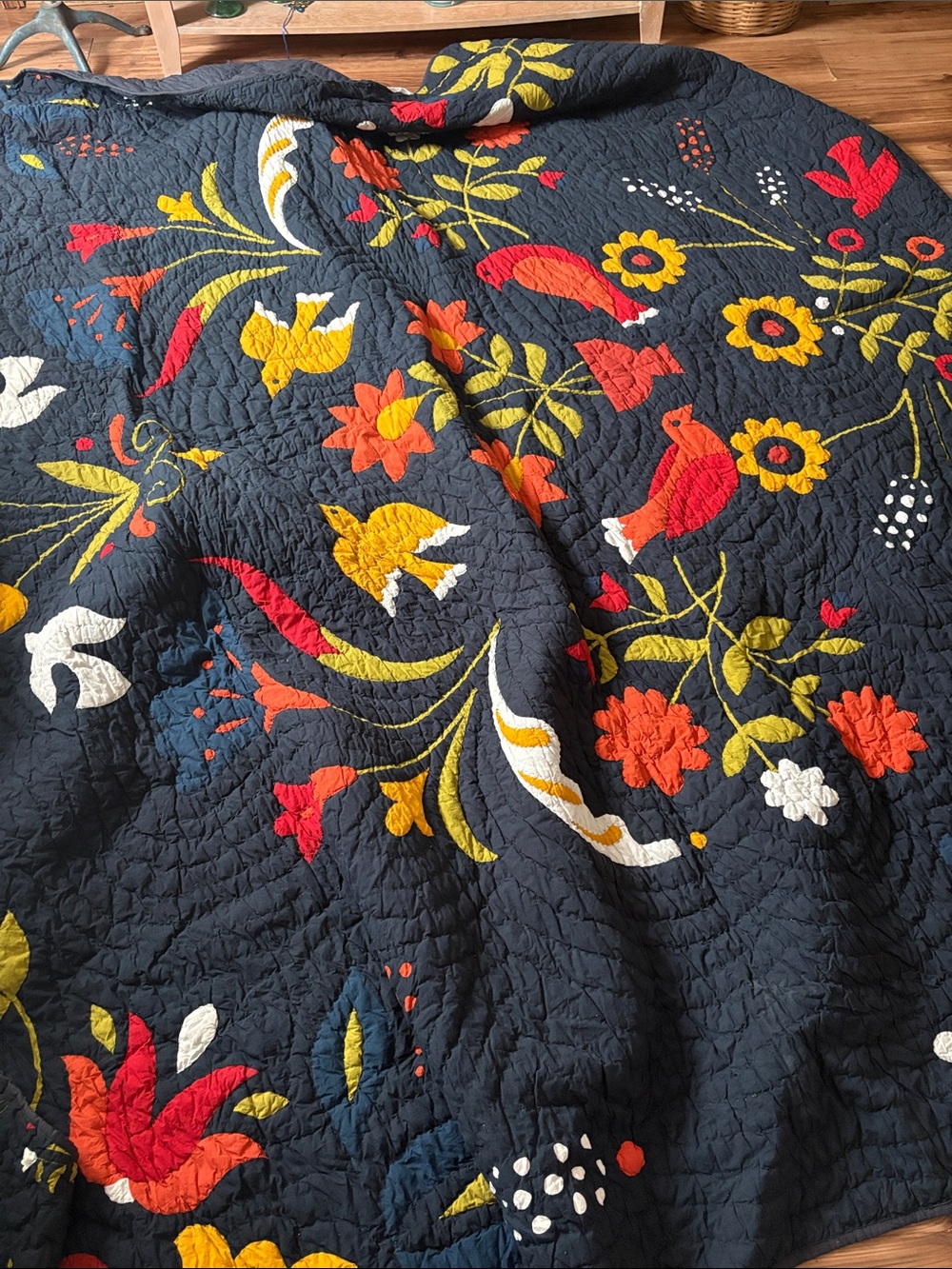 Plow & Hearth Navy Floral Ansley Folk Art Quilt - 3 Piece Set - Picture 5 of 6